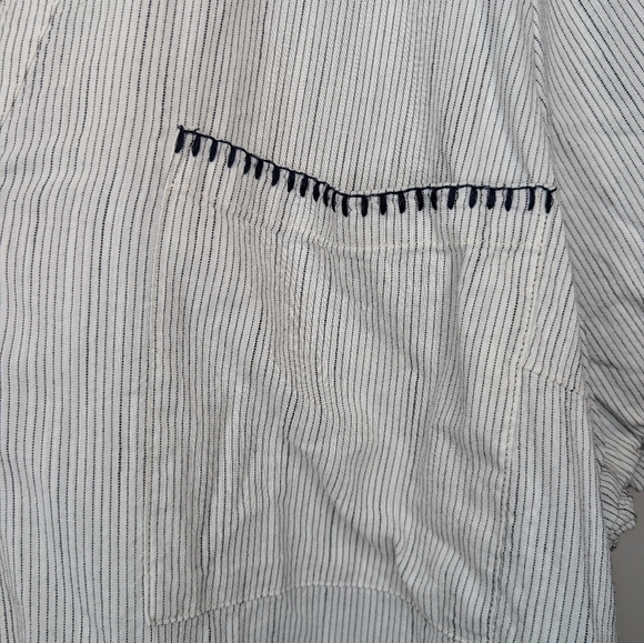 NWT Falls Creek White Navy Boho Striped Short Puff Sleeve Shirt Blouse 3XL Plus - Picture 4 of 12